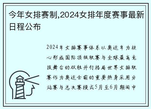 今年女排赛制,2024女排年度赛事最新日程公布
